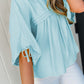 Yellow Cream Tie Half Sleeve Pleated Detail Babydoll Blouse