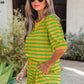 Green Stripe Puff Short Sleeve T Shirt Matching Shorts Set