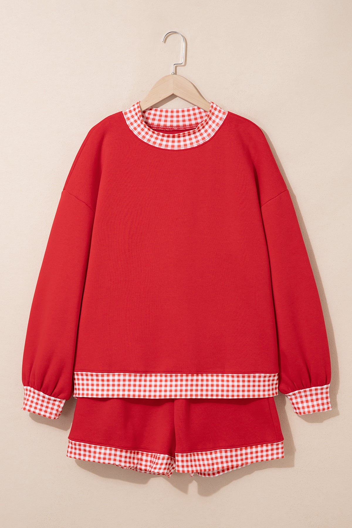 Carrot Gingham Trim Baggy Pullover 2pcs Short Set