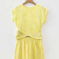 Mist Blue Solid Short Sleeve Elastic Waist Pocket Casual Two Piece Short Set