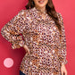Brown Plus Size Leopard Frilled Stand Neck Blouse