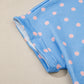 Sky Blue Raised Rib Polka Dot Print Cuffed Short Sleeve Top