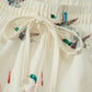 Beige Mallard Duck Print Oversized Tee Drawstring Short Set