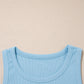 Dark Blue Ribbed Slim Tank Pocketed Wide Leg Shorts Set