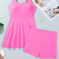 Bright Pink Twisted Strappy Back Active Mini Dress with Shorts