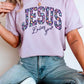 Orchid Petal Christian Floral Letter Graphic Round Neck T Shirt