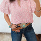 Apricot Pink Floral Textured Jacquard Puff Sleeve Blouse