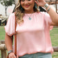 Pink Metallic Gloss Short Batwing Sleeve Plus Size Top