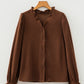 Coffee Solid Color Ruffle Trim V Neck Long Sleeve Button Corduroy Shakcet