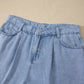 Myosotis Solid Color Scalloped Trim Casual Denim Shorts