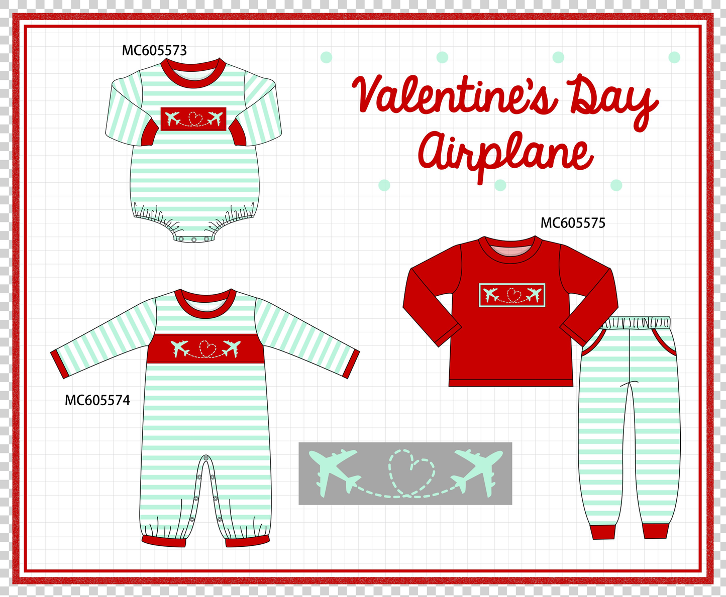 PO95 Blue stripe valentine's day airplane embroidery collection