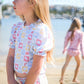 Coastal Stamps in Pastel Puff Sleeve Tankini- FINAL SALE