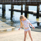 Coastal Stamps in Pastel Puff Sleeve Tankini- FINAL SALE