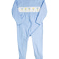 Baby Rattle Smocked Knit Onesie In Blue