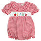 School Supplies Smocked Red Windowpane Girl Bubble