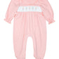 Baby Rattle Smocked Knit Onesie In Pink