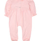 Baby Rattle Smocked Knit Onesie In Pink