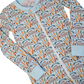 Spring Bunnies Blue Pima Cotton Zip Up Pajamas-FINAL SALE
