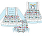 OUTFIT FOR GIRLS WITH COLORFUL BOWS AND BLUE BACKGROUND