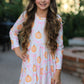 Fall Halloween & Thanksgiving Pumpkin Bow Print Long Sleeve Dress