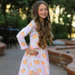 Fall Halloween & Thanksgiving Pumpkin Bow Print Long Sleeve Dress
