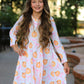 Fall Halloween & Thanksgiving Pumpkin Bow Print Long Sleeve Dress
