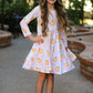 Fall Halloween & Thanksgiving Pumpkin Bow Print Long Sleeve Dress