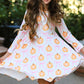 Fall Halloween & Thanksgiving Pumpkin Bow Print Long Sleeve Dress