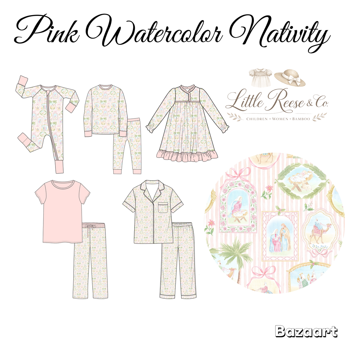 Pink Watercolor Nativity Bamboo- ETA November