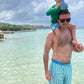 Men's Blue and Green Striped Swim Trunks-FINAL SALE