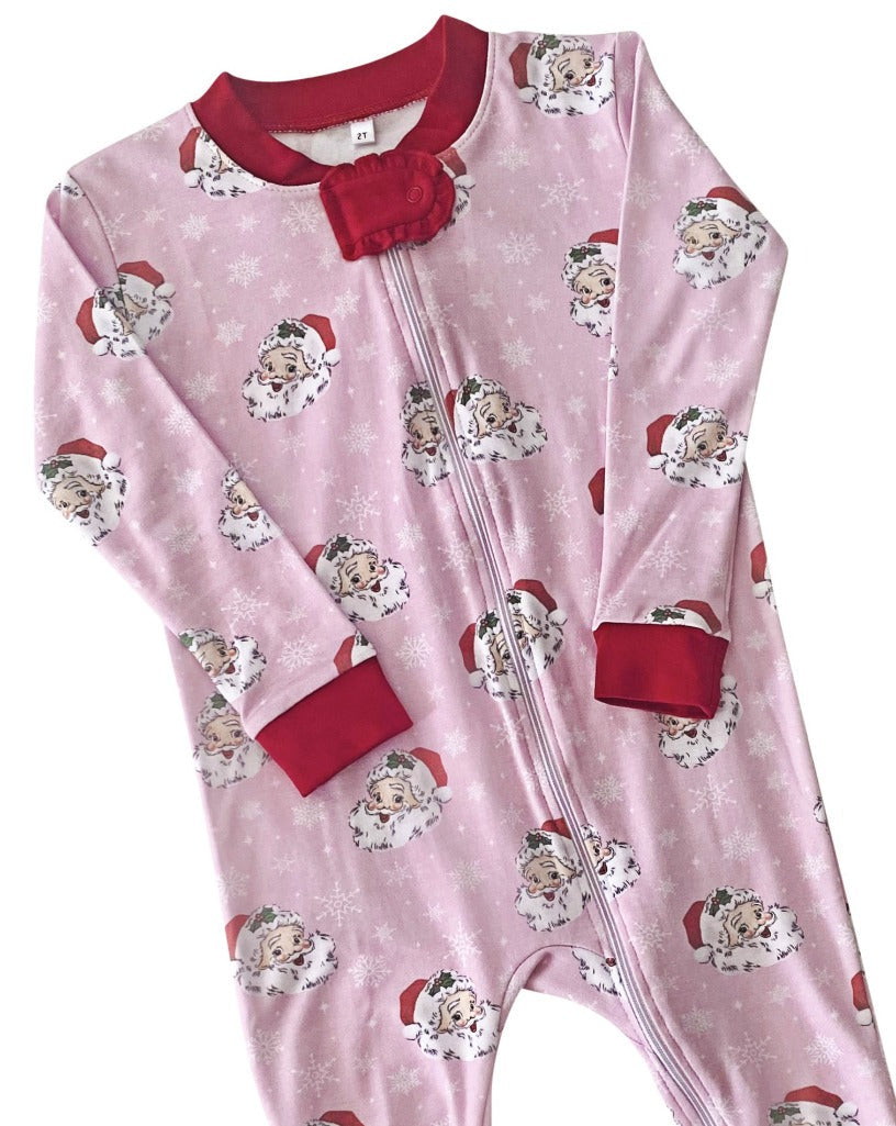 Vintage Santa Pink Knit Zip Up Pajamas-FINAL SALE