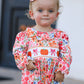Fall Halloween & Thanksgiving Pumpkin Bow Smock Embroidered Floral Baby Girl Romper
