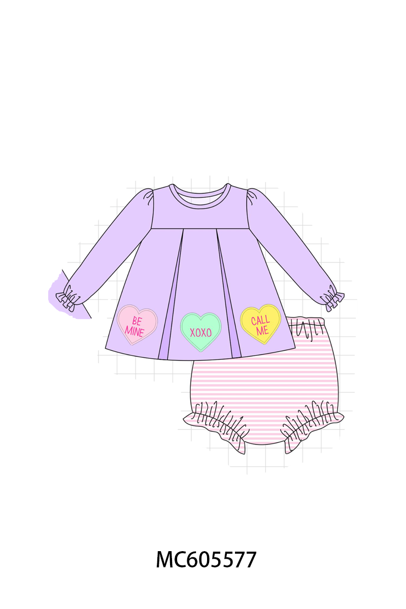 PO95 Purple valentine's day heart applique stripe collection