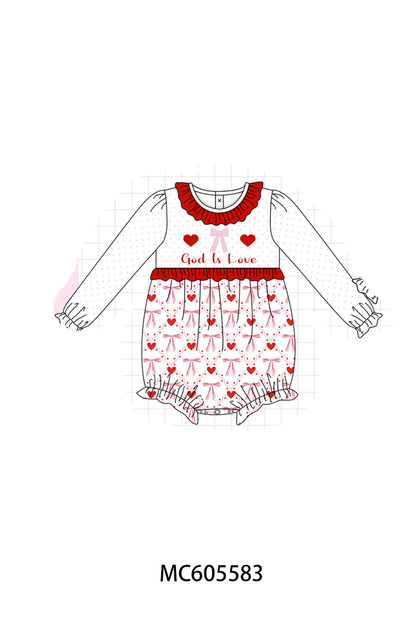 PO95 Red god is love heart embroidery ruffle collection