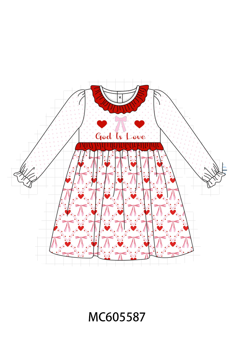 PO95 Red god is love heart embroidery ruffle collection