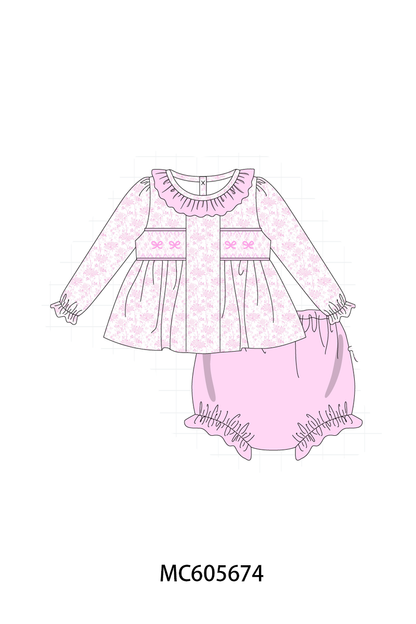 PO95 Pink bow smocked ruffle collection