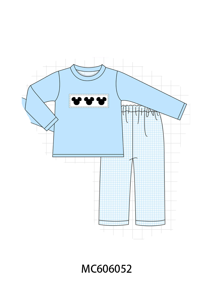 PO95 Pink&blue character embroidery gingham collection