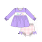PO95 Purple&mustard dinosaur applique gingham collection