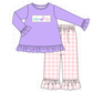 PO95 Purple&mustard dinosaur applique gingham collection