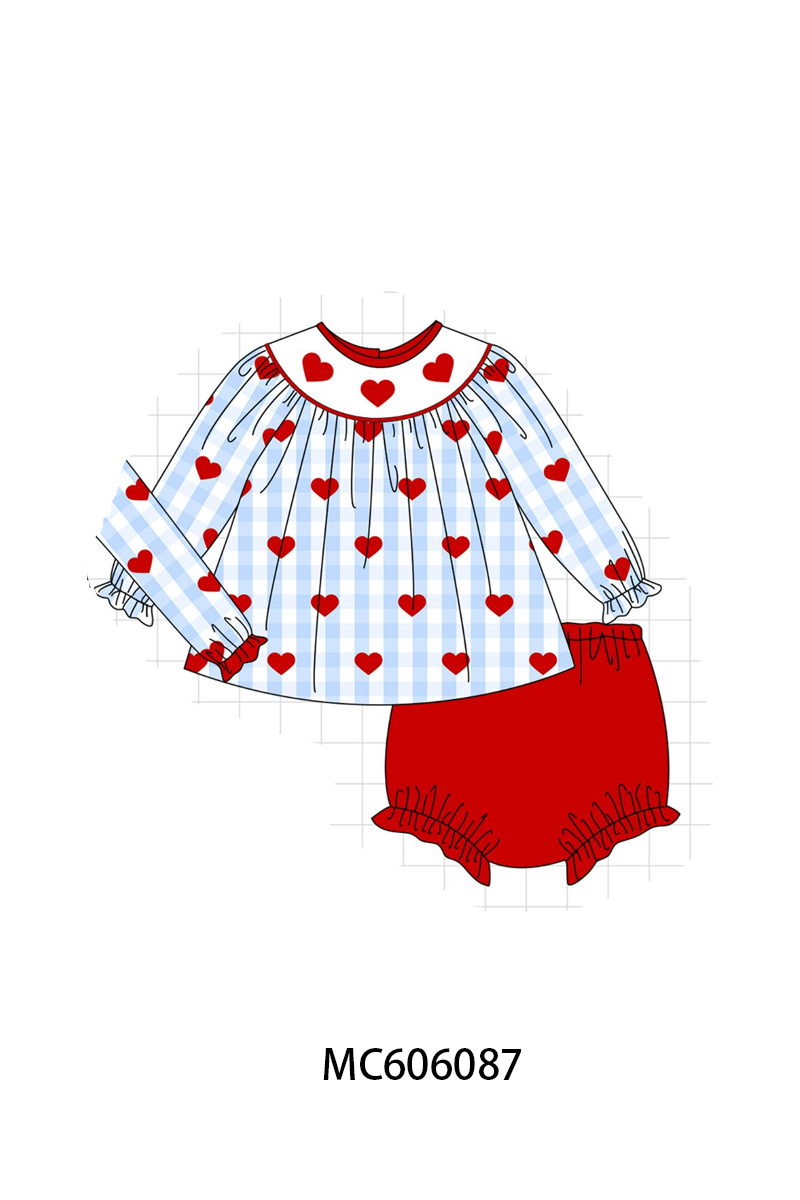 PO95 Blue heart embroidery gingham collection
