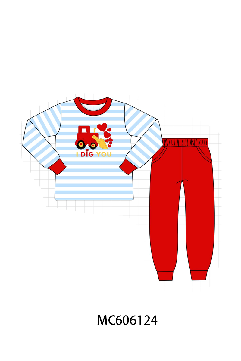 PO95 Blue stripe I dig you excavator applique collection