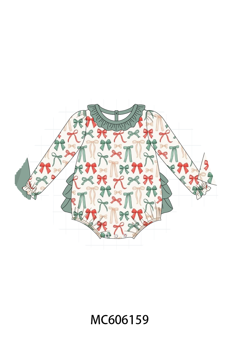 PO95 Green holiday bow print ruffle collection