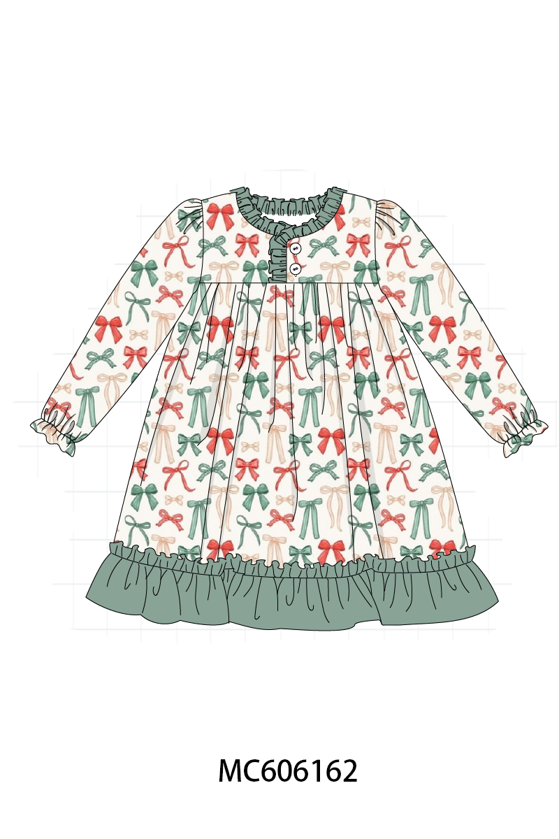 PO95 Green holiday bow print ruffle collection