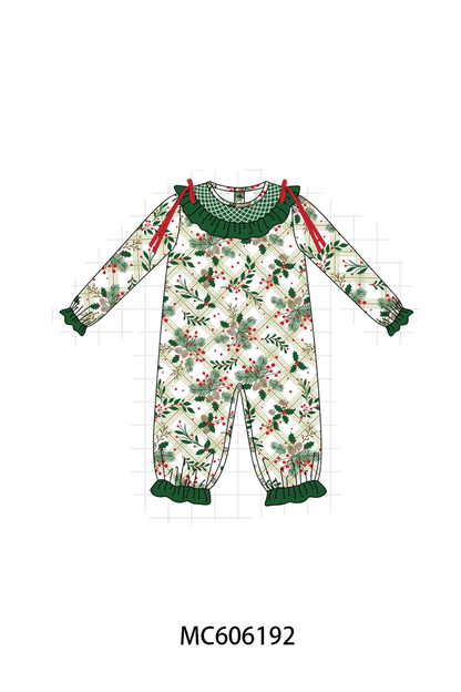 PO95 Forest christmas holly leaves smocked collection