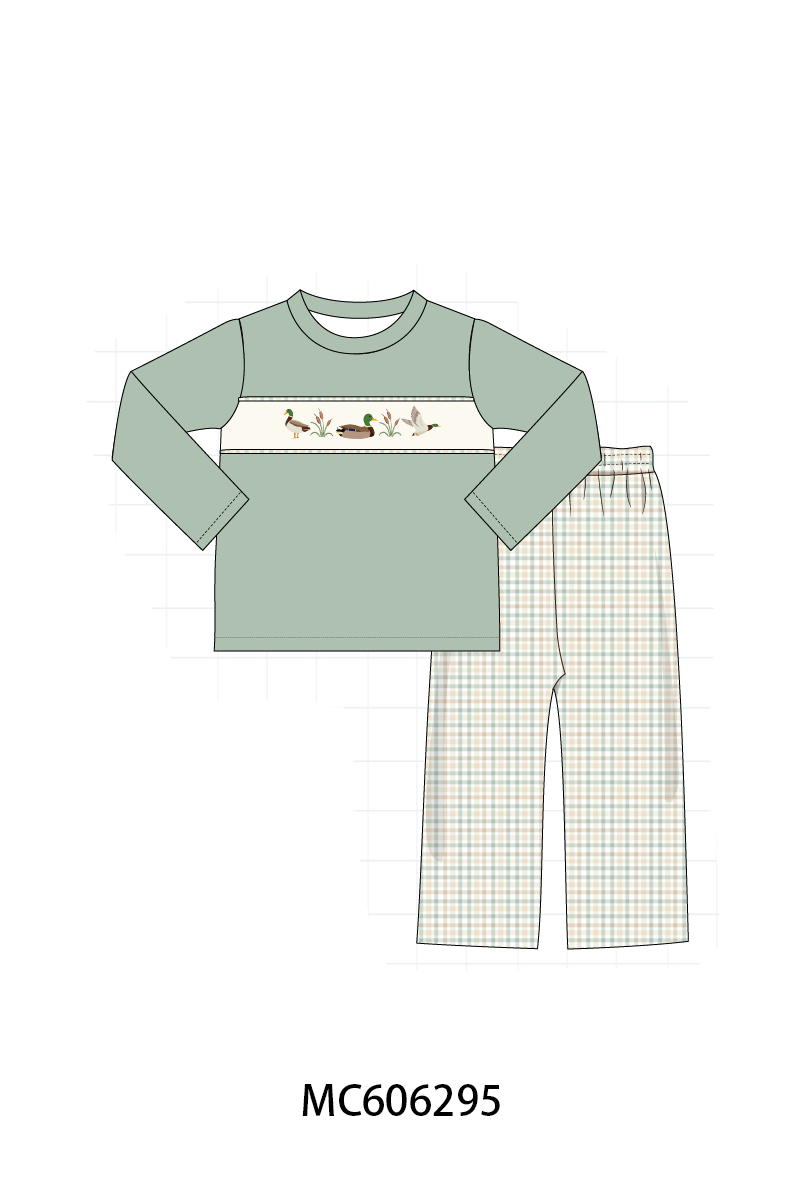 PO95 Sage duck embroidery plaid collection 1