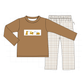 PO95 Brown puppy embroidery plaid collection