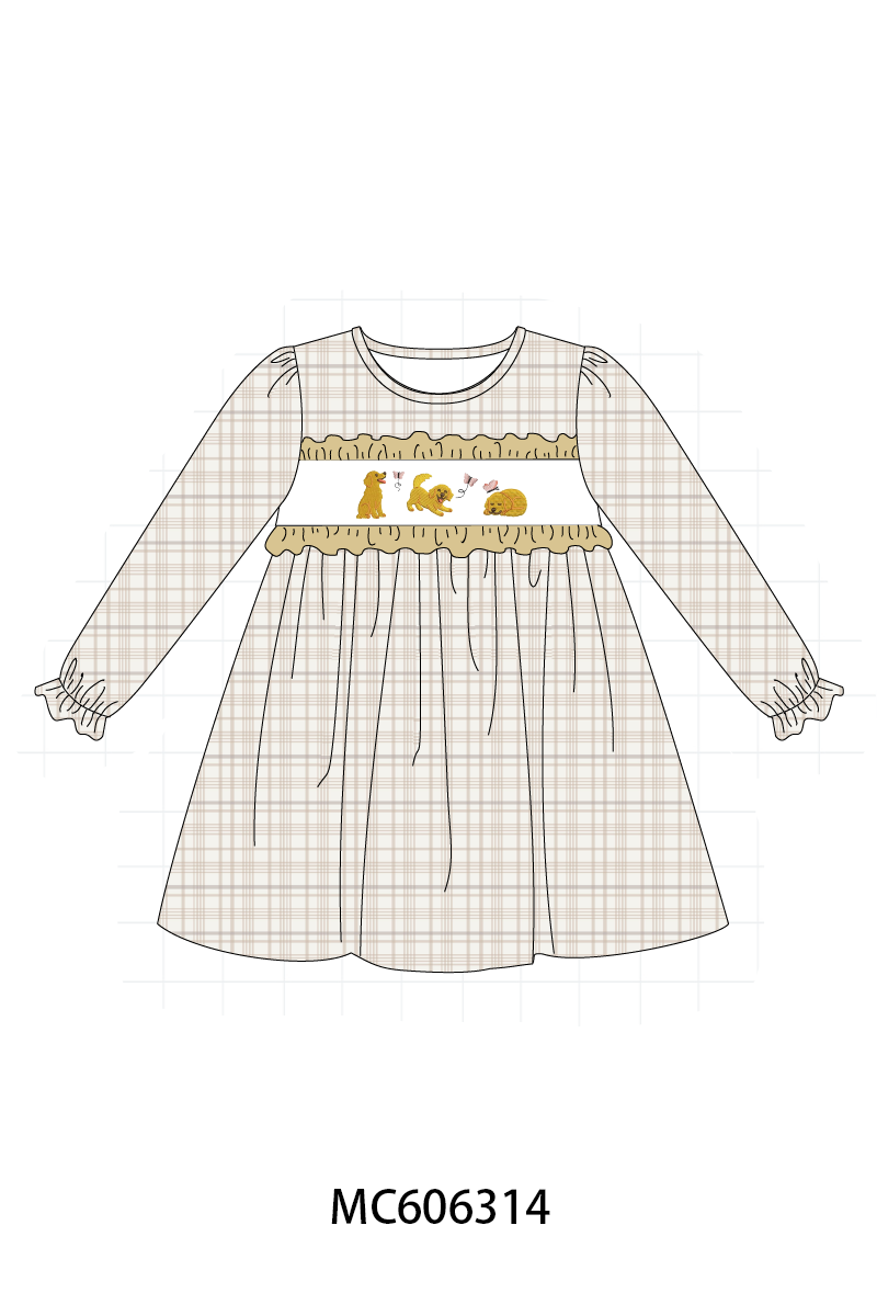 PO95 Brown puppy embroidery plaid collection