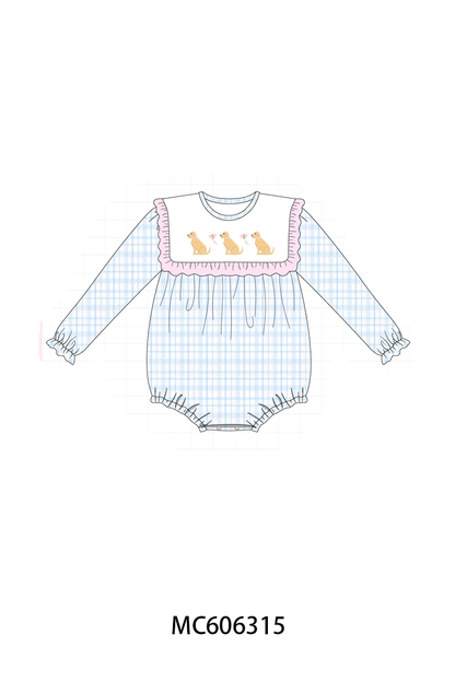 PO95 Blue puppy embroidery plaid collection