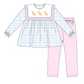 PO95 Blue puppy embroidery plaid collection