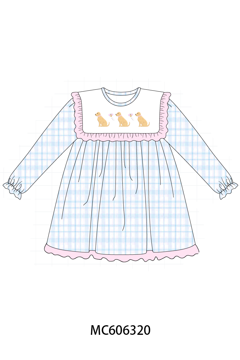 PO95 Blue puppy embroidery plaid collection
